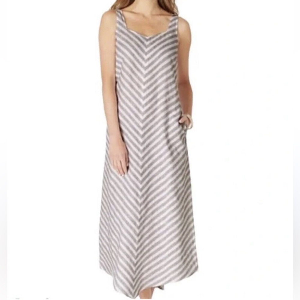 J Jill Love Linen Chevron Print Maxi Dress Size Medium Tall